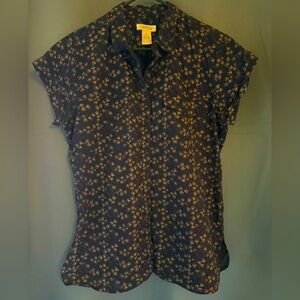 Vintage Orvis Navy Button Down Blouse - Size Medium